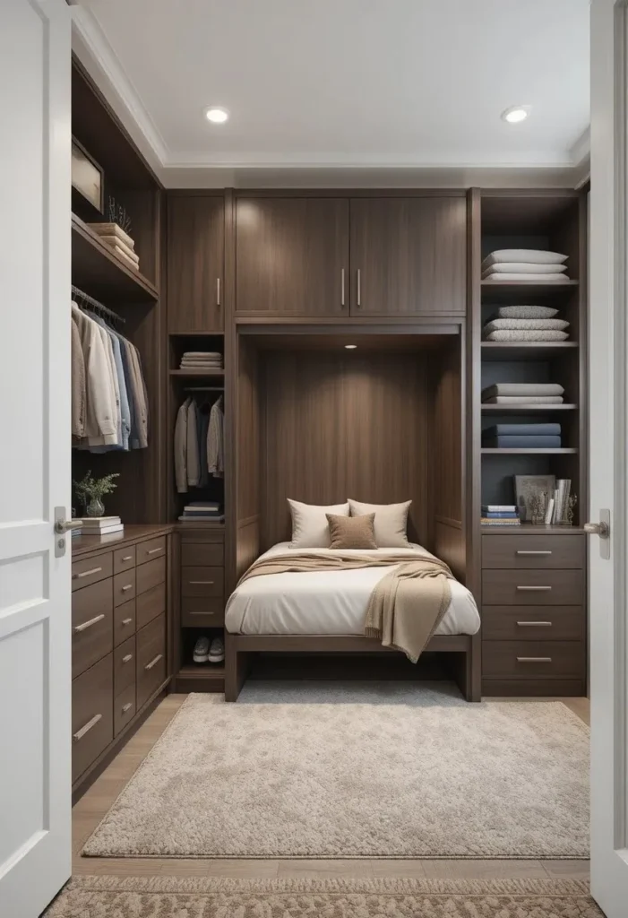 Murphy bed cleverly hidden inside a converted closet space.