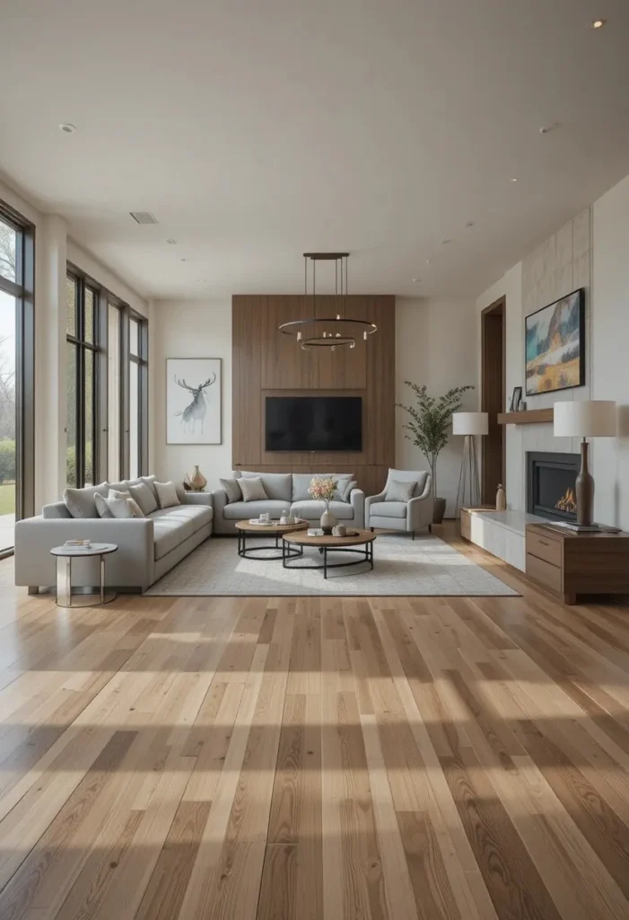 New hardwood flooring upgrading the entire living room look.