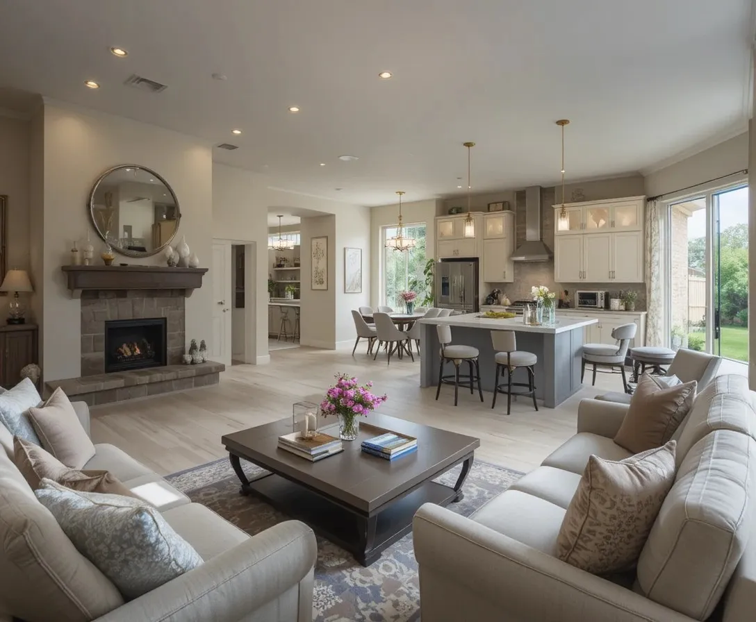 Beautiful living room with kitchen open concept look