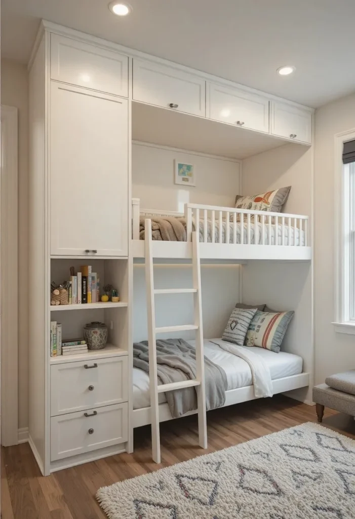 Murphy bunk beds providing sleeping space for multiple people in one room.