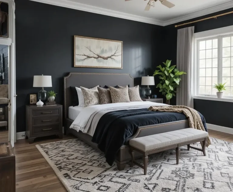 Beautiful black accent wall bedroom look