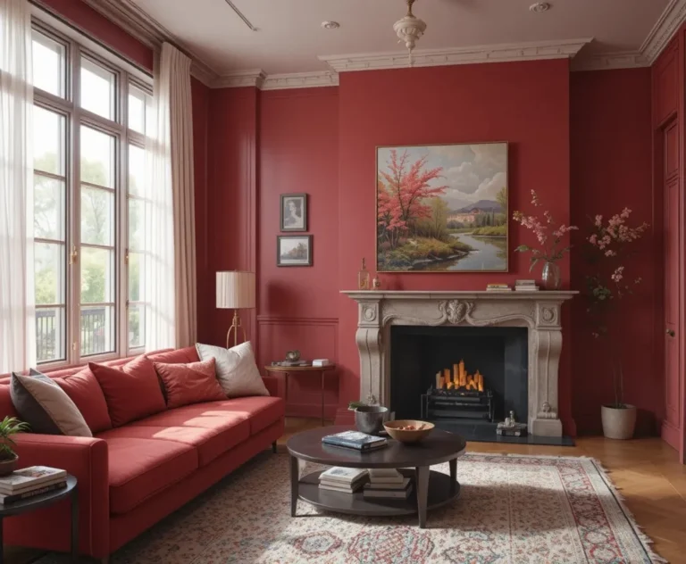 Beautiful red couch living room look