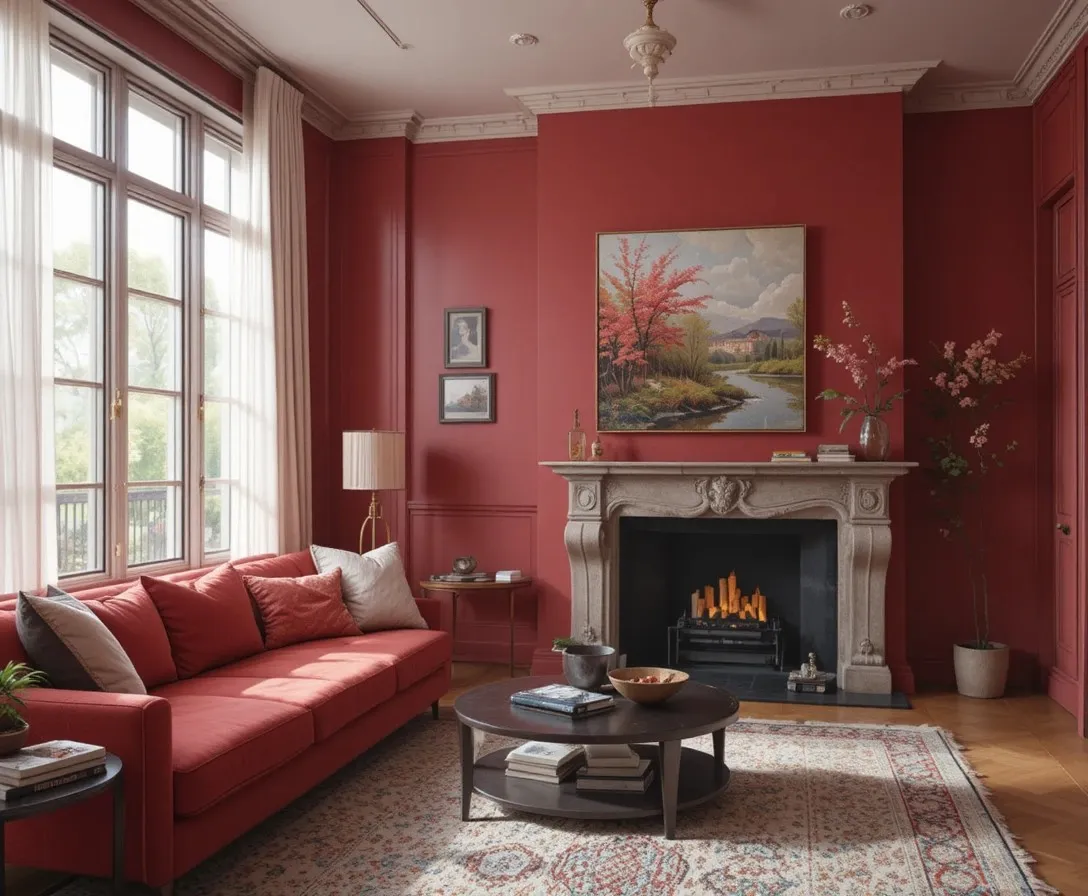 Beautiful red couch living room look