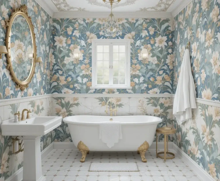 Beautiful bathroom wallpaper look