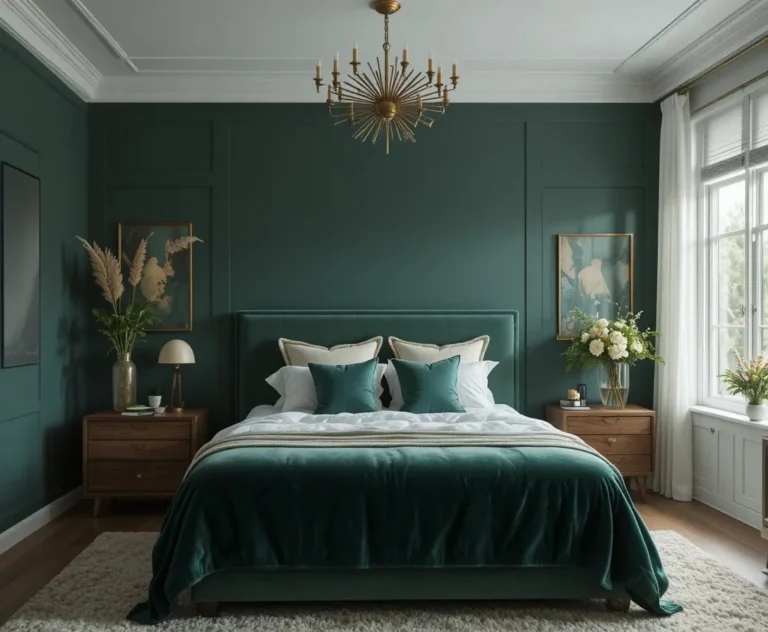 beautiful dark green bedroom look
