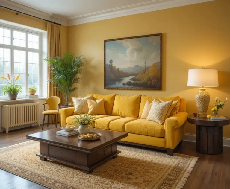 Beautiful yellow couch living room look