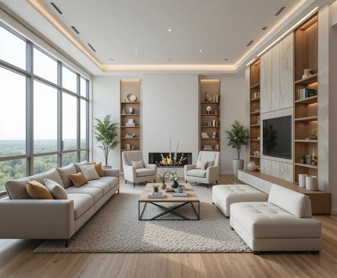 Beautiful full view of living room with living room divider look