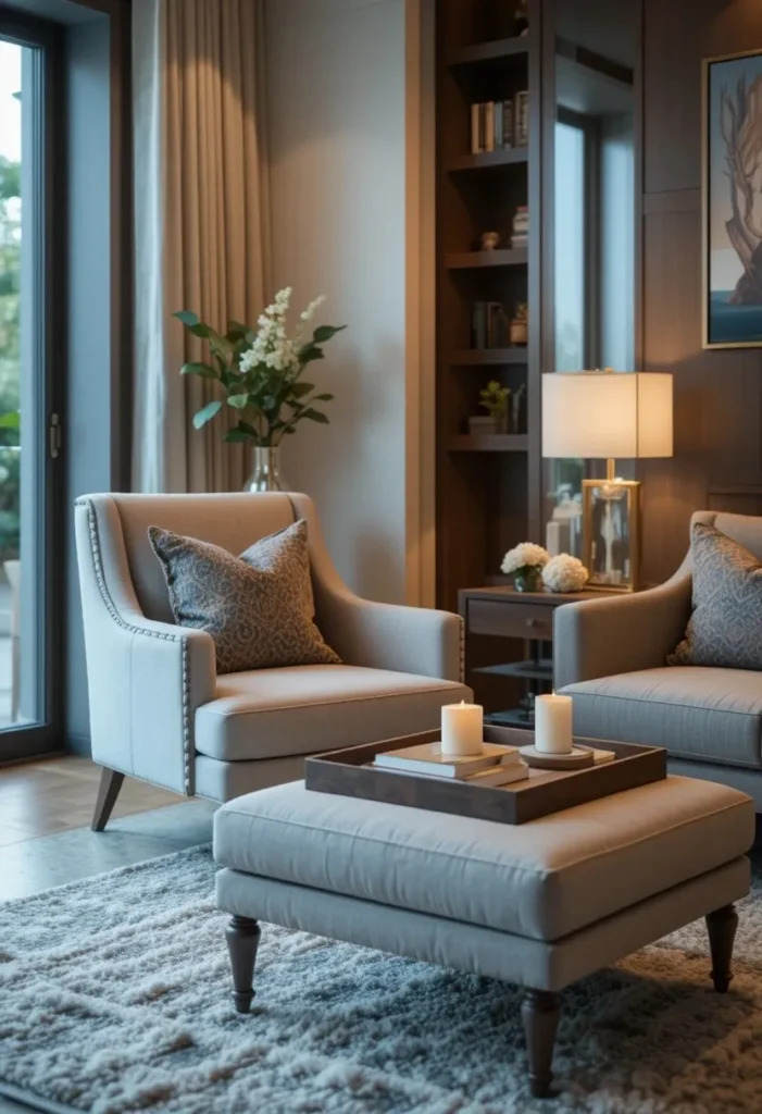Accent chair with matching ottoman creating the ultimate relaxation spot.