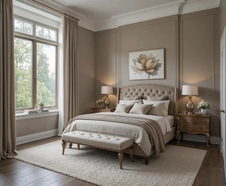 Beautiful taupe bedroom look