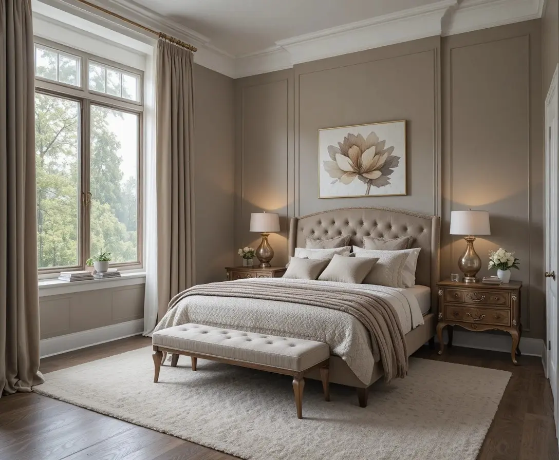 Beautiful taupe bedroom look
