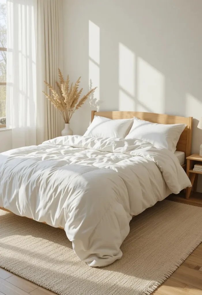 White linen bedding bringing effortless softness to the bedroom.