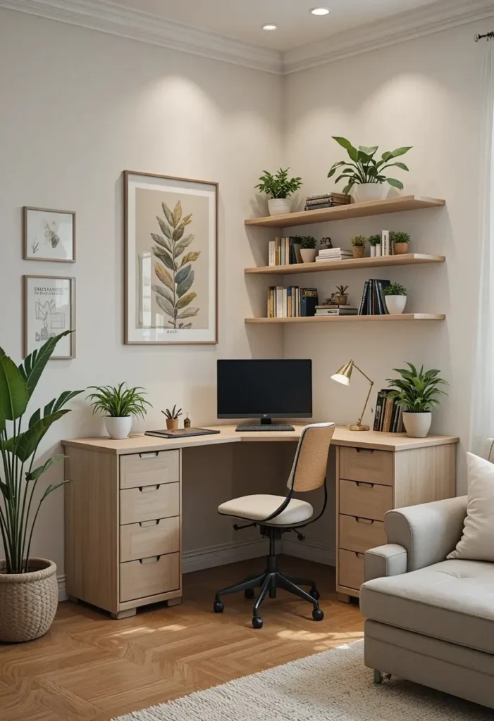 Corner workstation making smart use of unused living room space.
