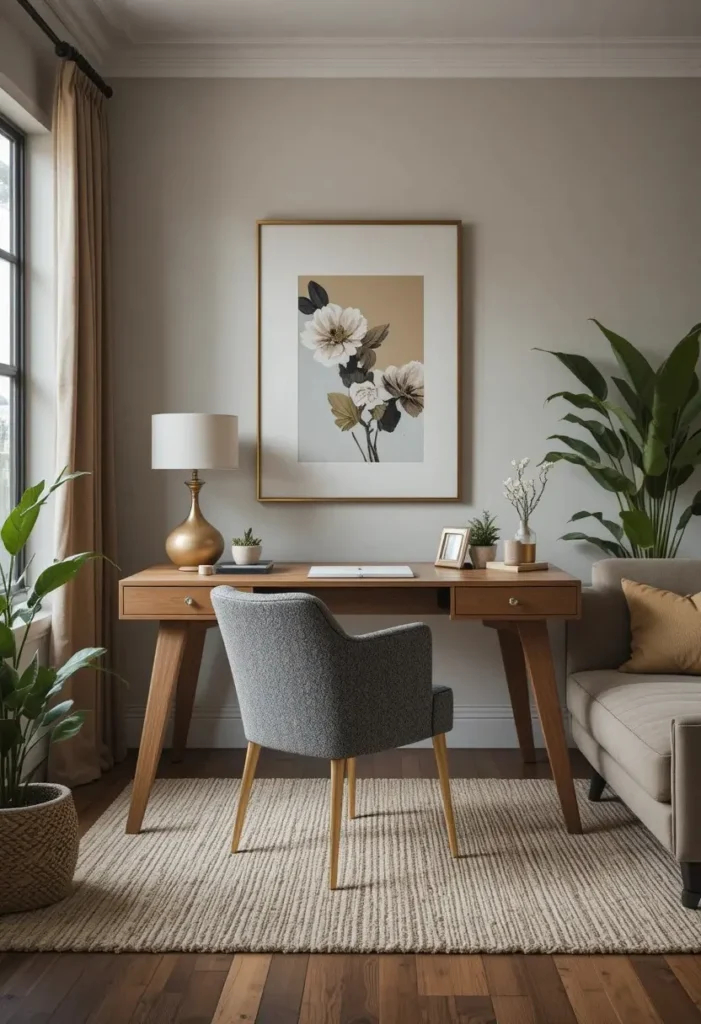 Statement desk chair adding style and personality to a living room office.