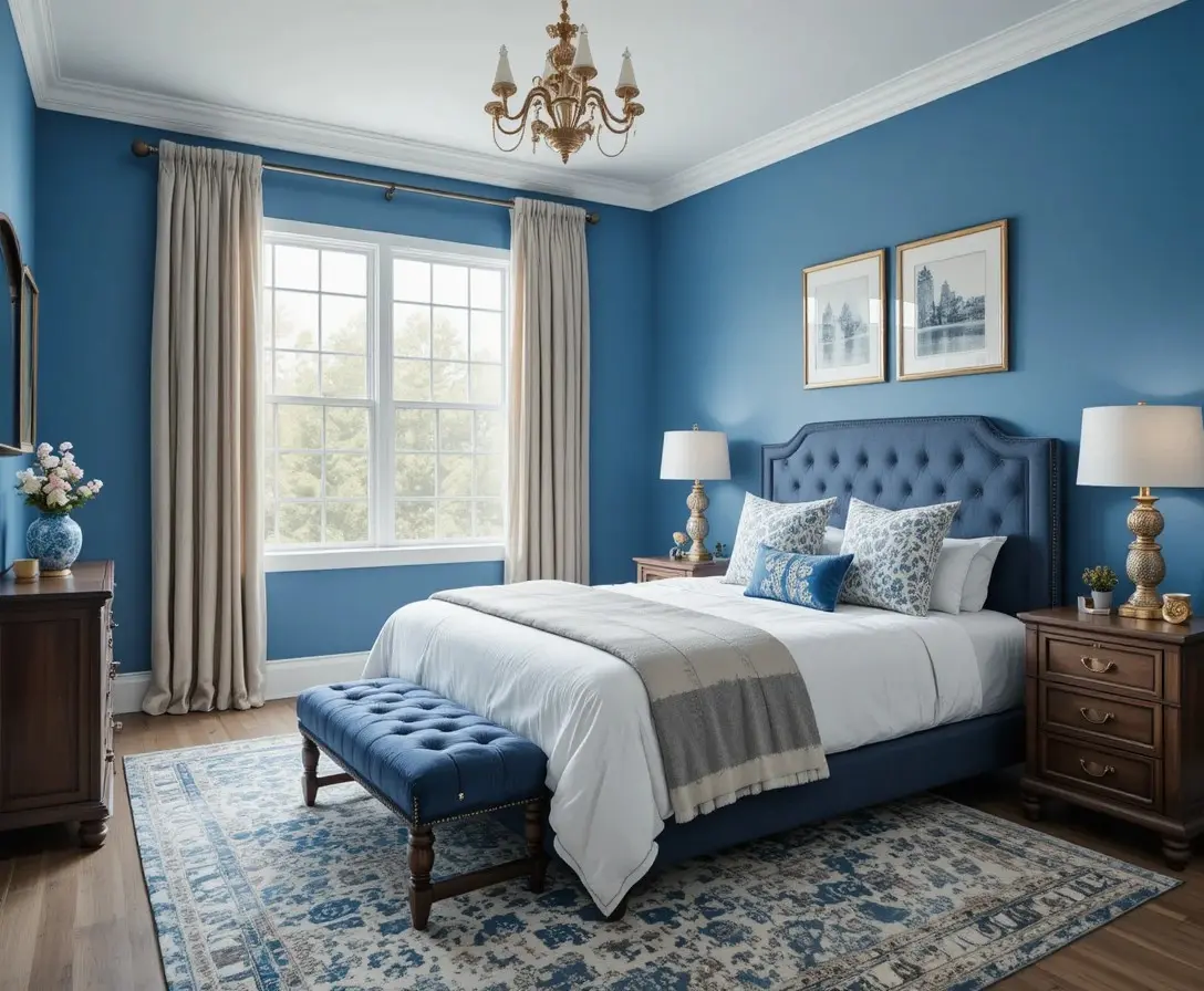 Beautiful blue accent wall bedroom look