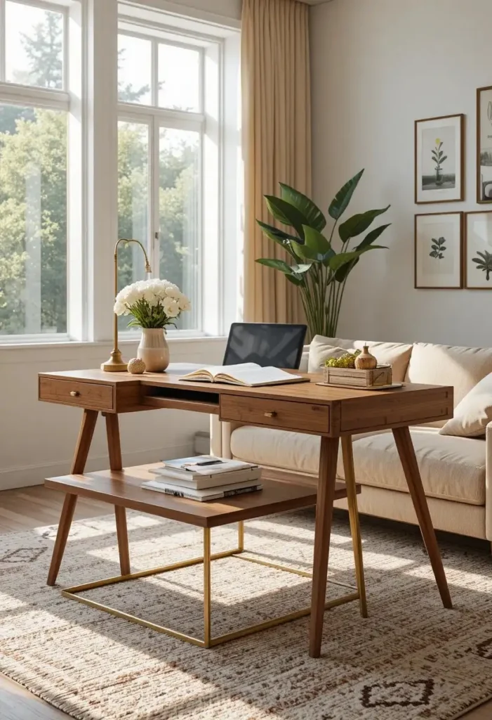 Desk matching the living room furniture for a seamless cohesive design.