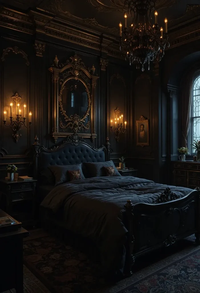 Layered candlelight creating a romantic and mysterious vampire bedroom.