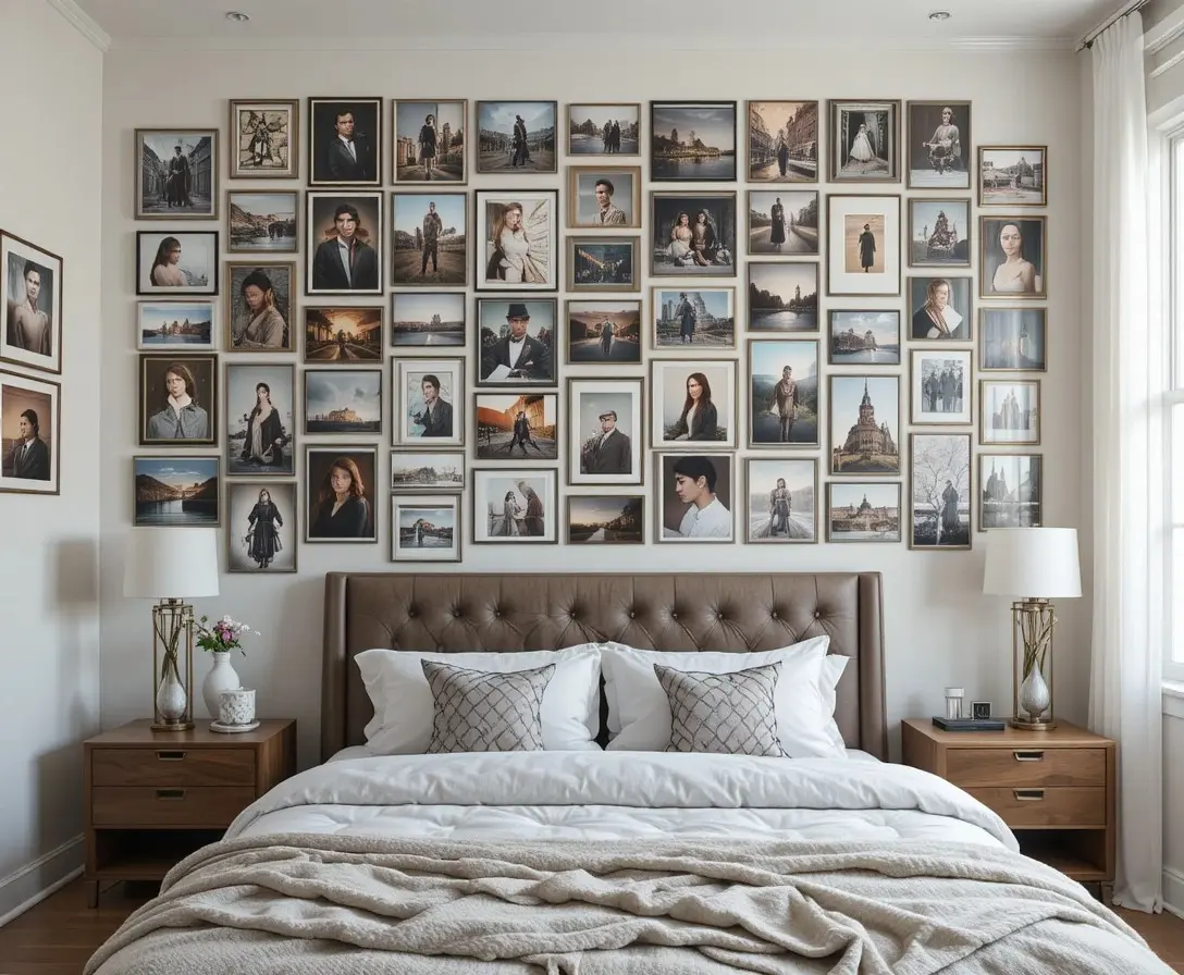 Beautiful Full view of photo wall collage bedroom look